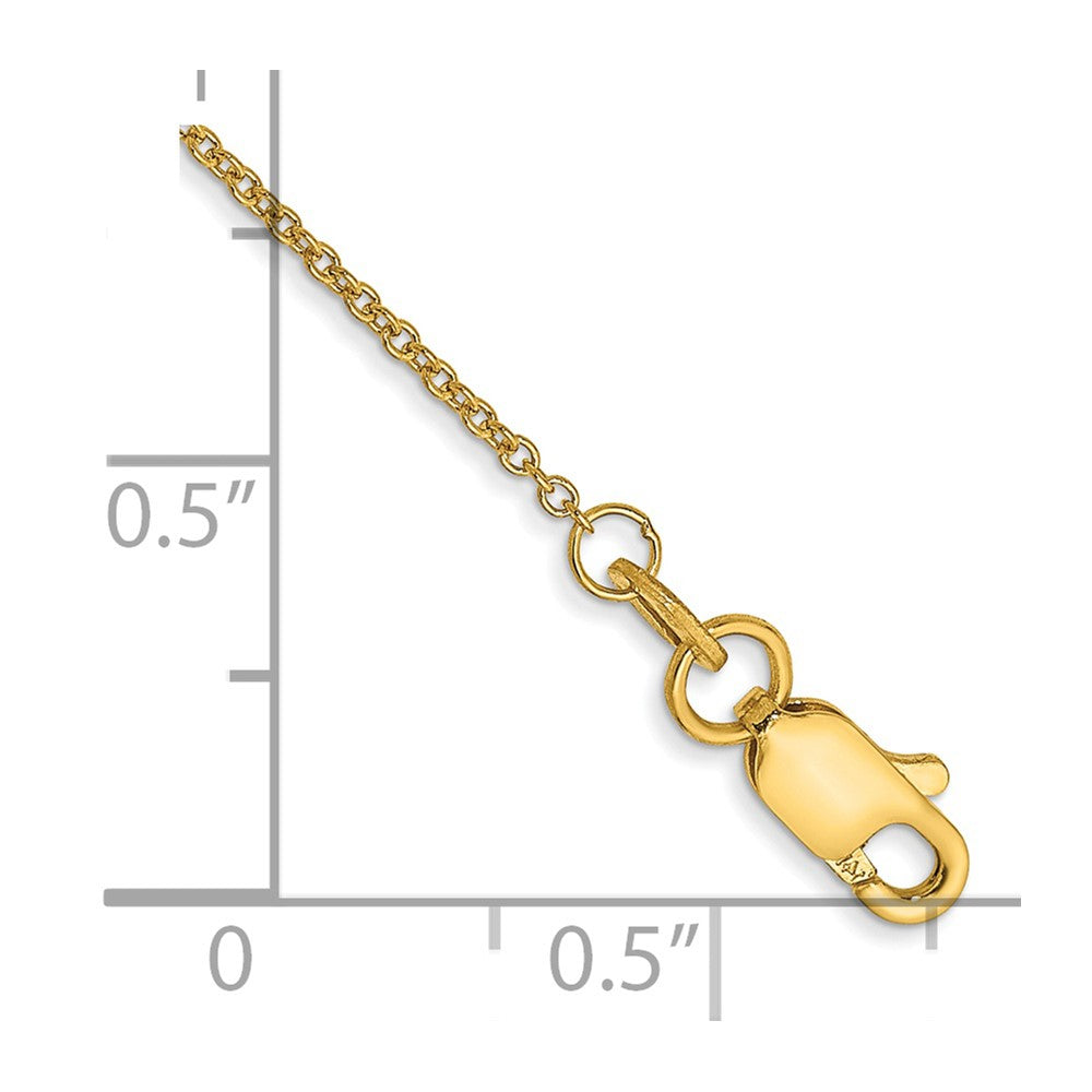 14K Yellow Gold 9 Inch 1mm Round Open Link Cable With Lobster Clasp Anklet