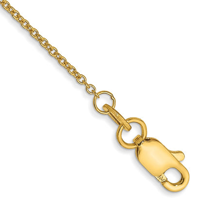14K Yellow Gold 9 Inch 1mm Round Open Link Cable With Lobster Clasp Anklet