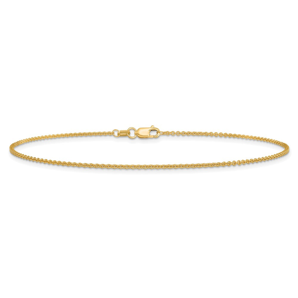 14K Yellow Gold 1.4mm Round Open Link Cable With Lobster Clasp Chain Anklet