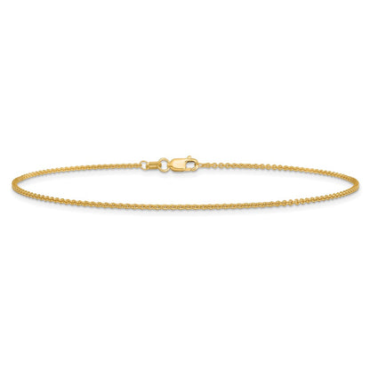 14K Yellow Gold 1.4mm Round Open Link Cable With Lobster Clasp Chain Anklet