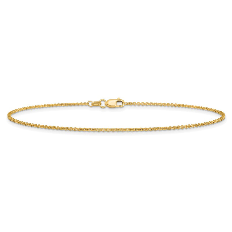 14K Yellow Gold 1.4mm Round Open Link Cable With Lobster Clasp Chain Anklet