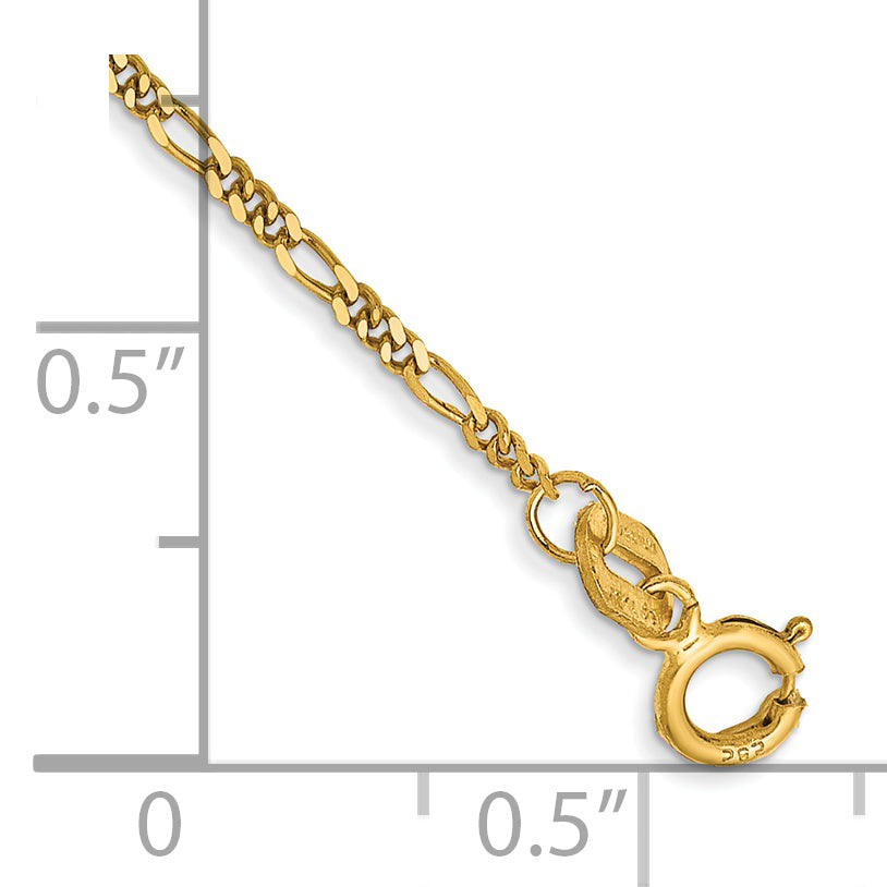 14K Yellow Gold 9 inch 1.25mm Flat Figaro with Spring Ring Clasp Anklet