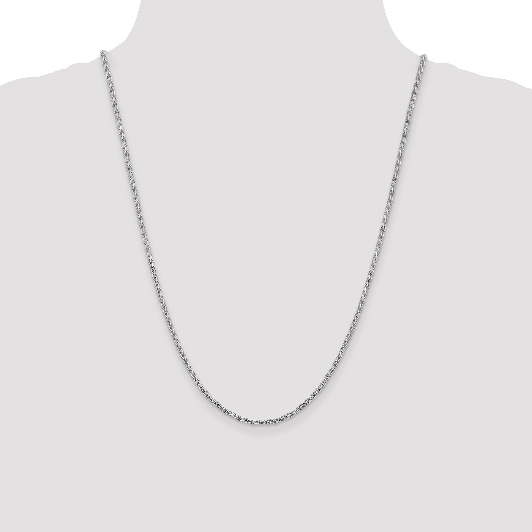 14K White Gold 24 Inch 2.25mm Parisian Wheat With Lobster Clasp Chain Necklace