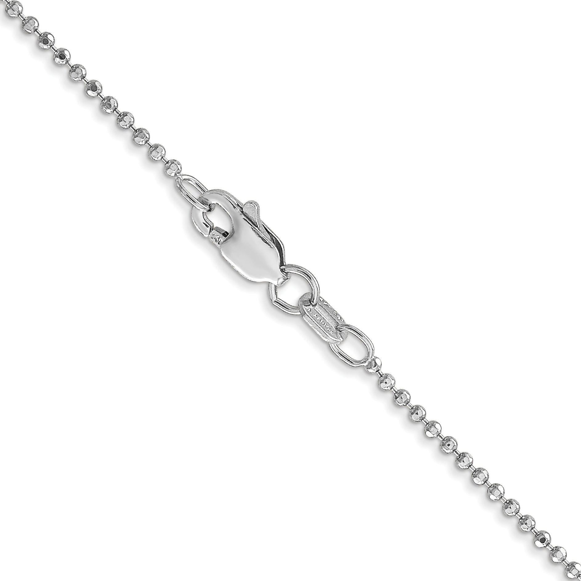 14K White Gold 14 Inch 1.2mm Diamond-Cut Beaded With Lobter Clasp Pendant Chain