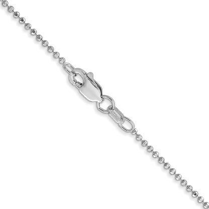 14K White Gold 1.2mm Diamond-Cut Beaded With Lobter Clasp Pendant Chain Necklace
