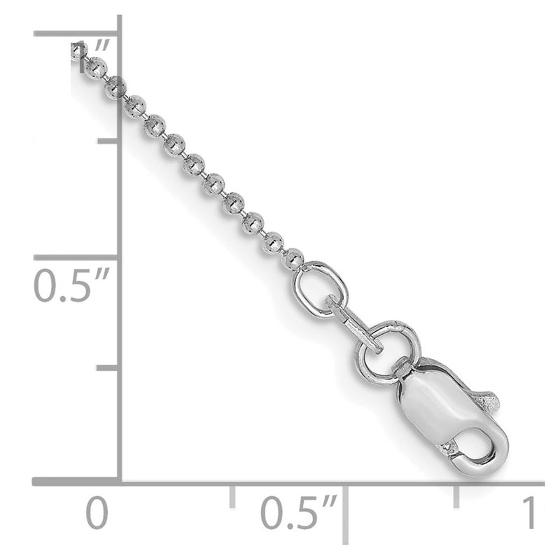 14K White Gold 1.2mm Diamond-Cut Beaded With Lobter Clasp Chain Anklet