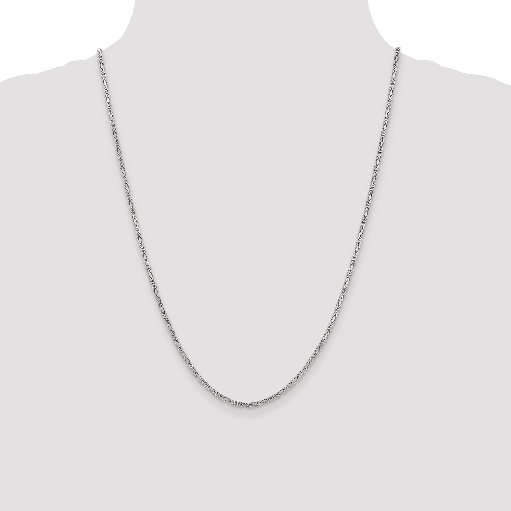 14K White Gold 24 Inch 2mm Byzantine With Lobster Clasp Chain