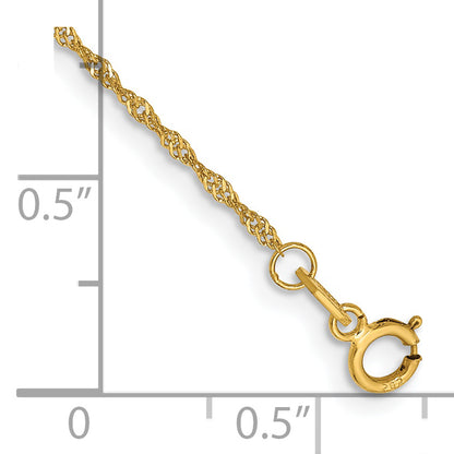 14K Yellow Gold 5.5 Inch 1.10mm Singapore With Spring Ring Clasp Chain Bracelet