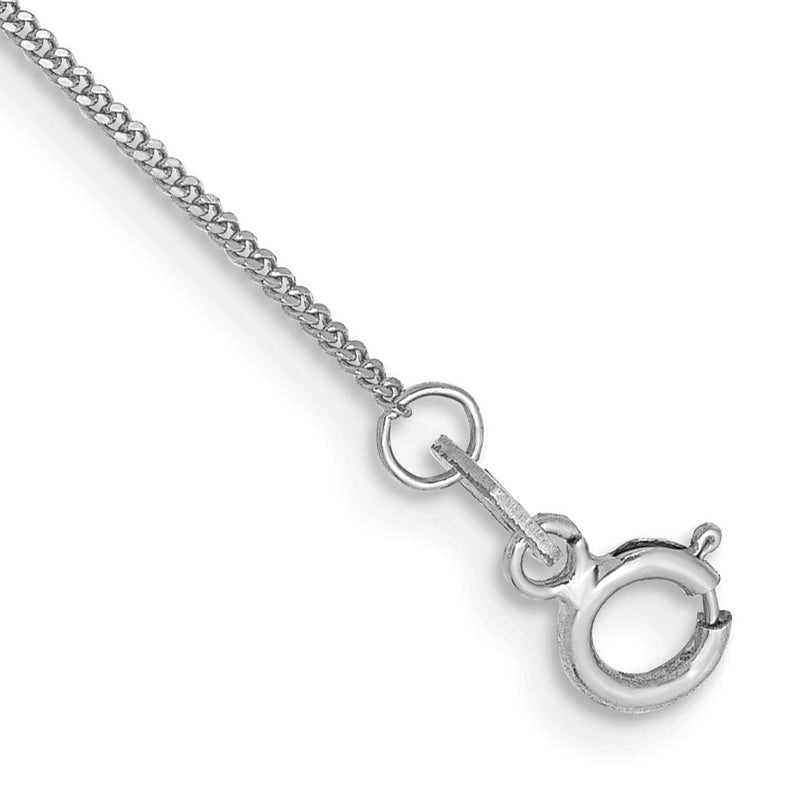 14K White Gold .9mm Curb With Spring Ring Clasp Chain Anklet