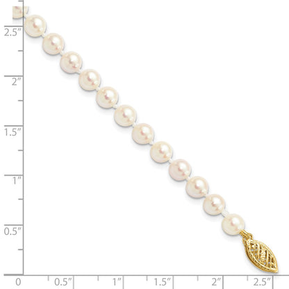 14K Yellow Gold 5 6mm White Round Akoya Saltwater Cultured Pearl 7 Inch Bracelet