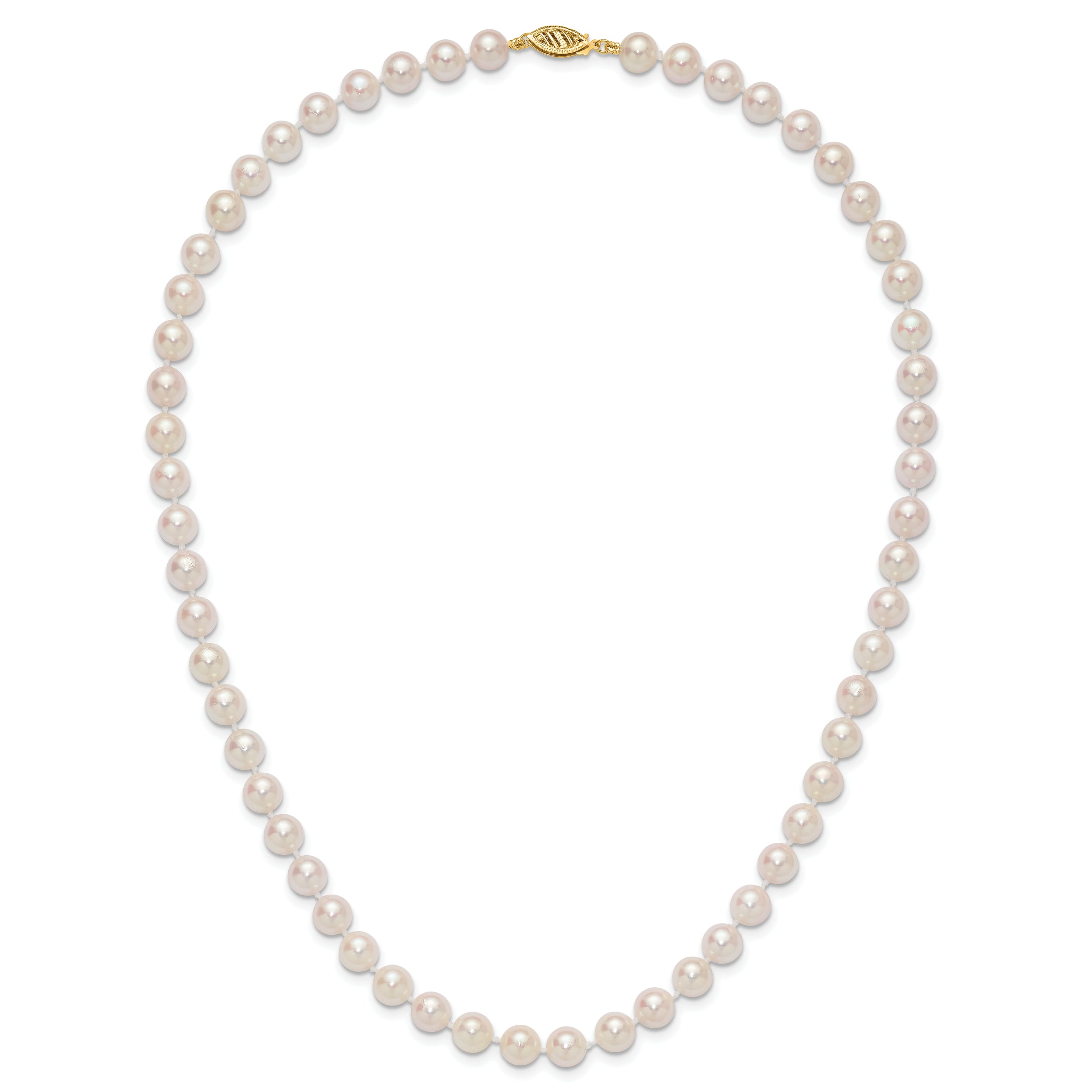14K Yellow Gold 7 8mm White Round Akoya Saltwater Cultured Pearl 18 Inch Necklace