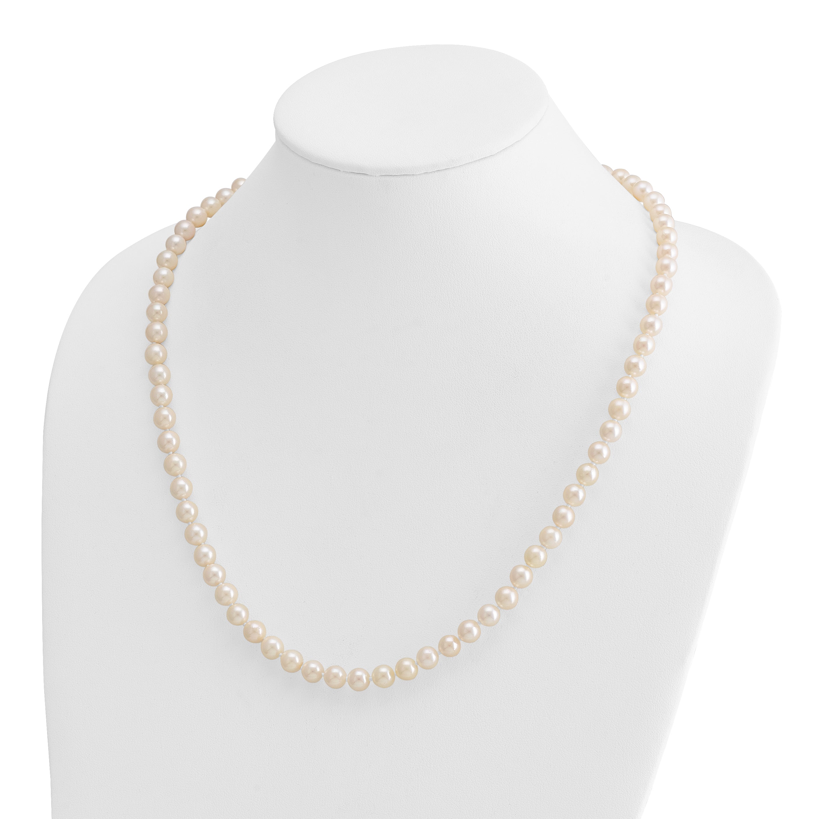 14K Yellow Gold 7 8mm White Round Akoya Saltwater Cultured Pearl 24 Inch Necklace