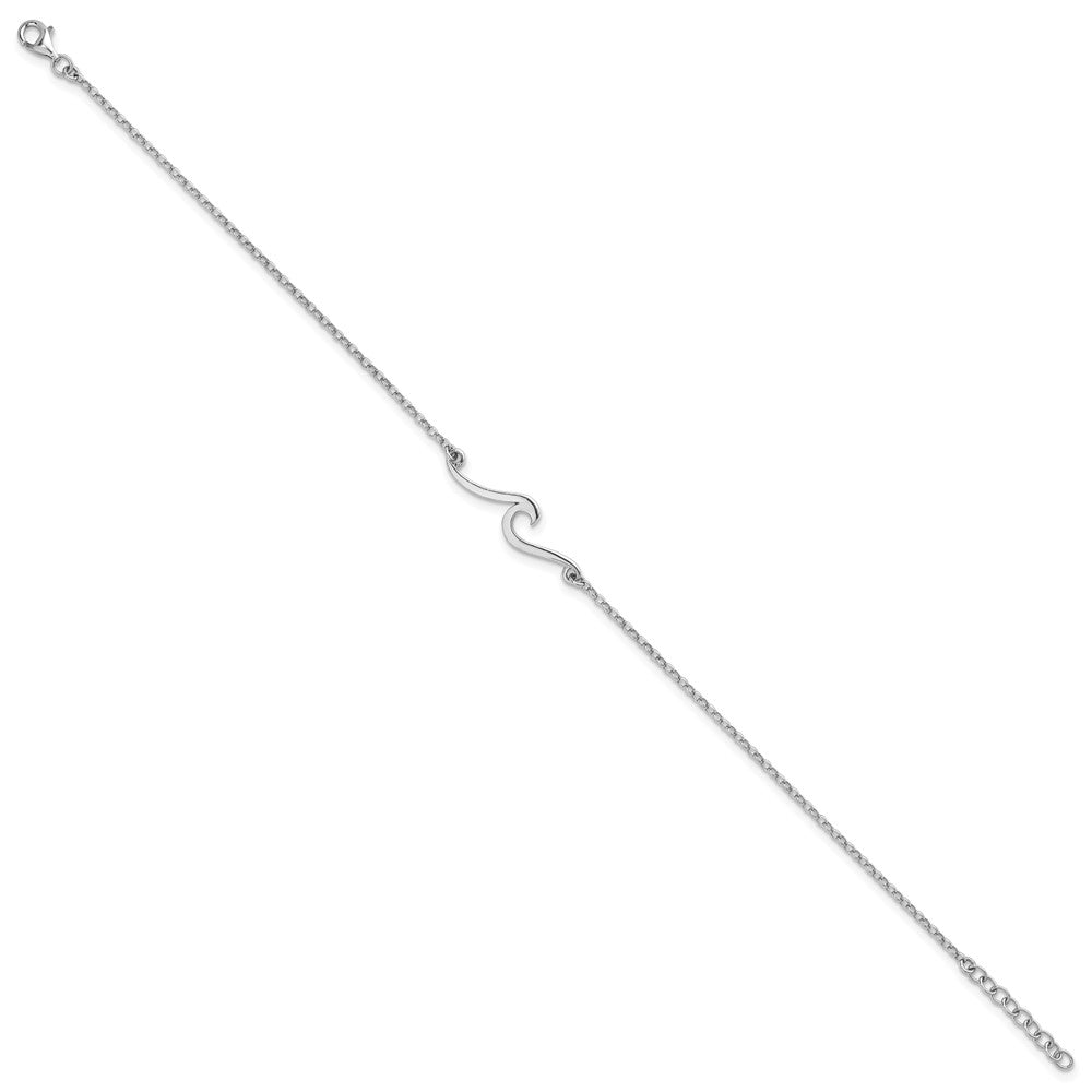 Sterling Silver Rhodium-Plated Polished Wave 9 +1in Necklace