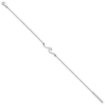 Sterling Silver Rhodium-Plated Polished Wave 9 +1in Necklace