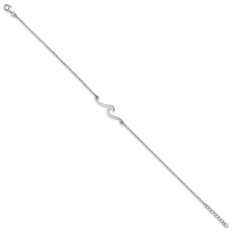 Sterling Silver Rhodium-Plated Polished Wave 9 +1in Necklace