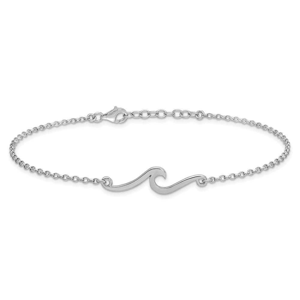 Sterling Silver Rhodium-Plated Polished Wave 9 +1in Necklace