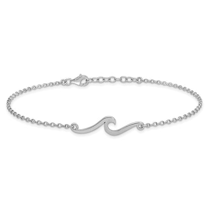 Sterling Silver Rhodium-Plated Polished Wave 9 +1in Necklace