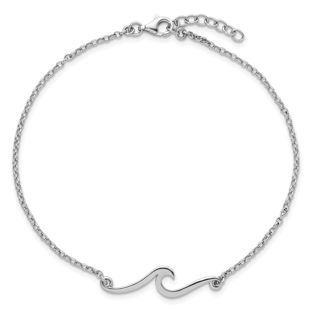 Sterling Silver Rhodium-Plated Polished Wave 9 +1in Necklace
