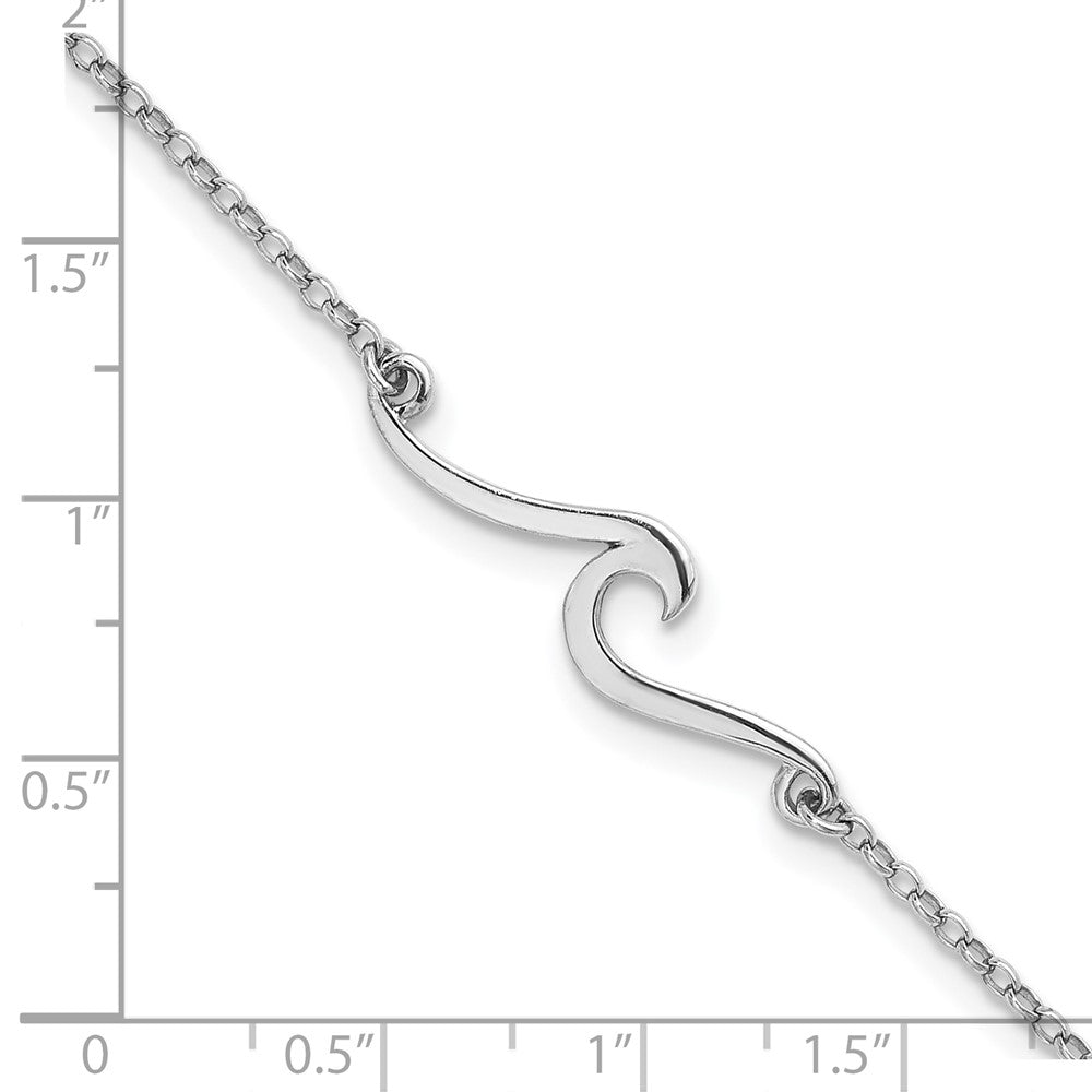 Sterling Silver Rhodium-Plated Polished Wave 9 +1in Necklace