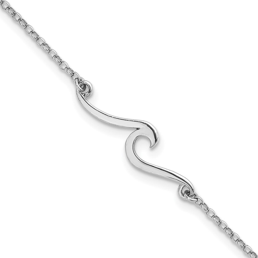 Sterling Silver Rhodium-Plated Polished Wave 9 +1in Necklace