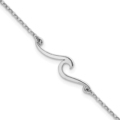 Sterling Silver Rhodium-Plated Polished Wave 9 +1in Necklace