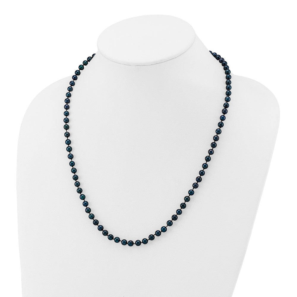 14K White Gold 5 6mm Black Round Akoya Saltwater Cultured Pearl 20 Inch Necklace