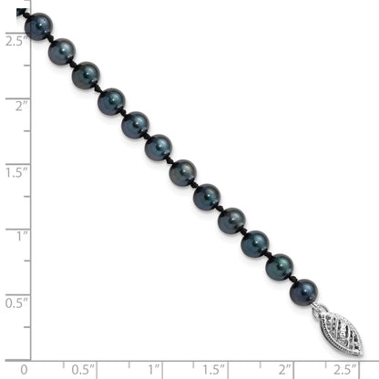 14K White Gold 5 6mm Black Round Akoya Saltwater Cultured Pearl 7 Inch Bracelet