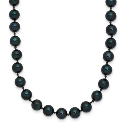 14K White Gold 5 6mm Black Round Akoya Saltwater Cultured Pearl 20 Inch Necklace