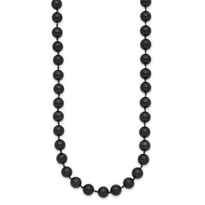 14K White Gold 6 7mm Black Round Akoya Saltwater Cultured Pearl 20 Inch Necklace