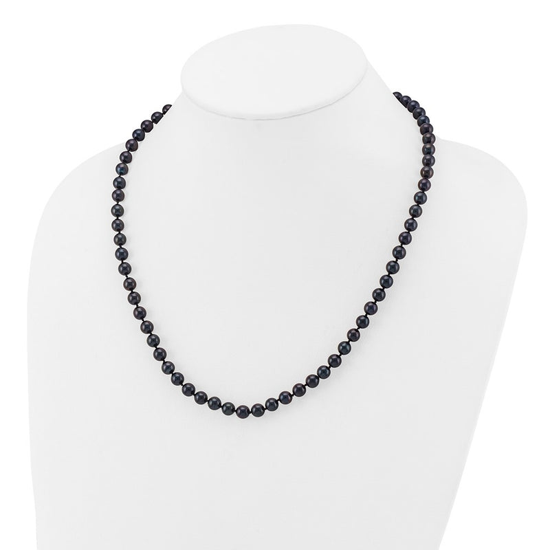14K White Gold 6 7mm Black Round Akoya Saltwater Cultured Pearl 20 Inch Necklace