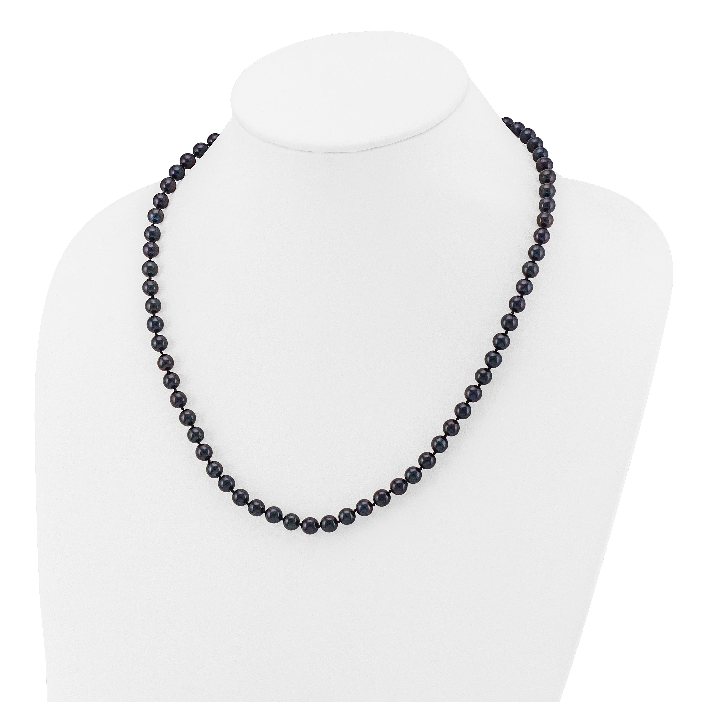 14K White Gold 6 7mm Black Round Akoya Saltwater Cultured Pearl 20 Inch Necklace