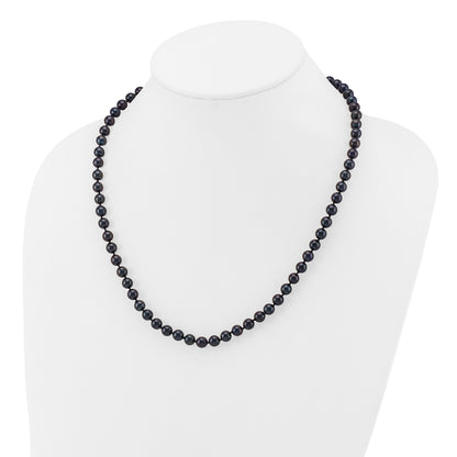 14K White Gold 6 7mm Black Round Akoya Saltwater Cultured Pearl 20 Inch Necklace