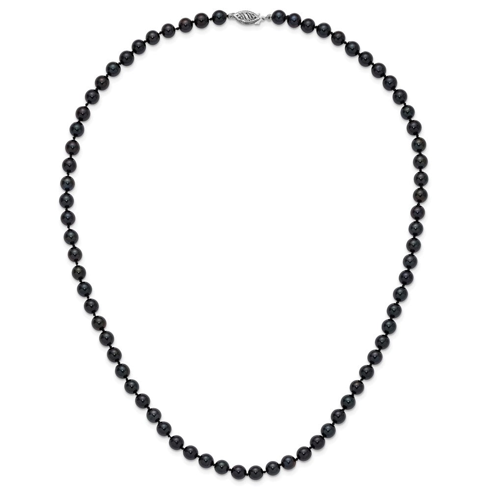 14K White Gold 6 7mm Black Round Akoya Saltwater Cultured Pearl 20 Inch Necklace