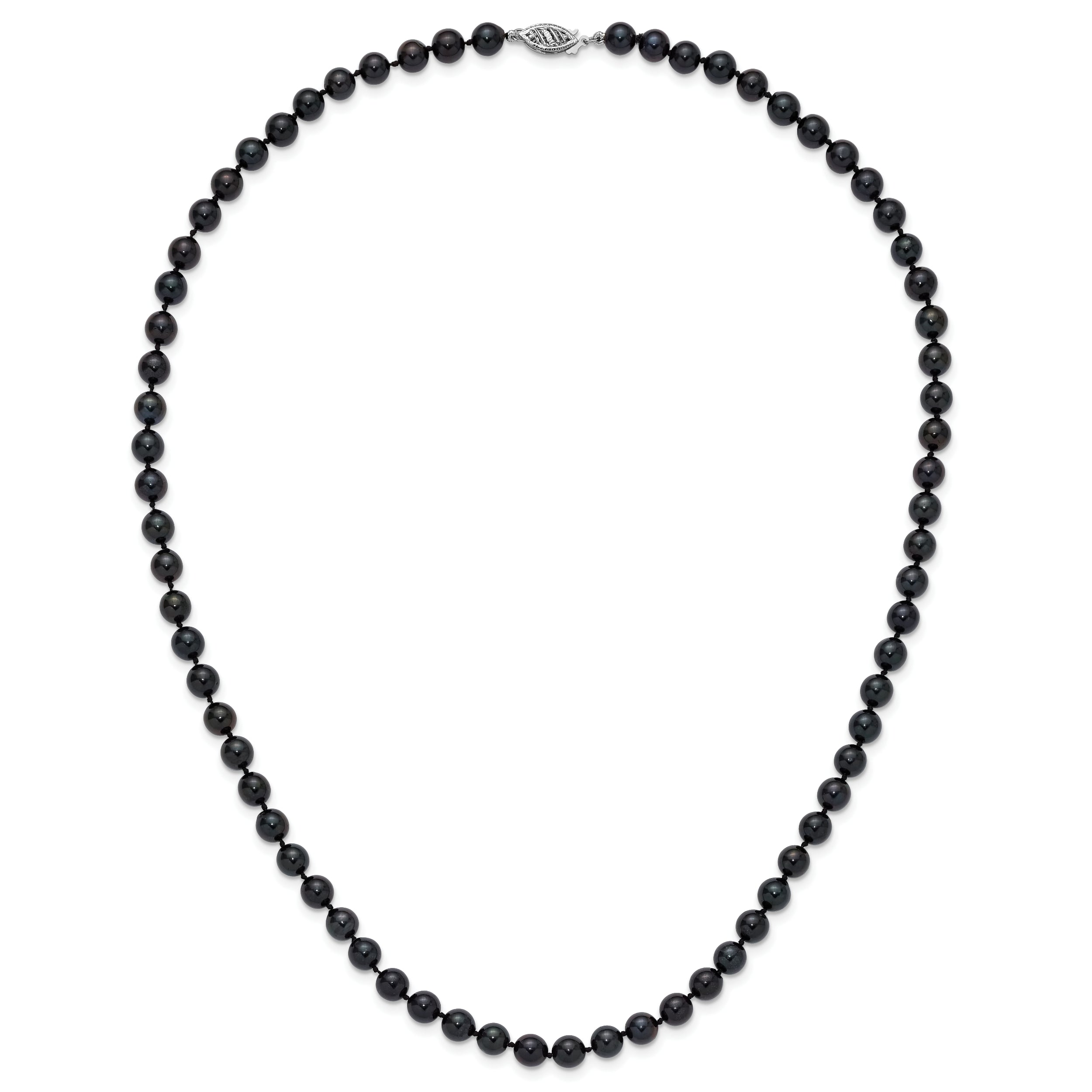 14K White Gold 6 7mm Black Round Akoya Saltwater Cultured Pearl 20 Inch Necklace