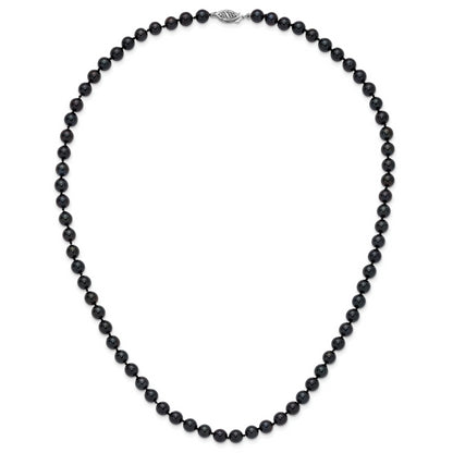 14K White Gold 6 7mm Black Round Akoya Saltwater Cultured Pearl 20 Inch Necklace