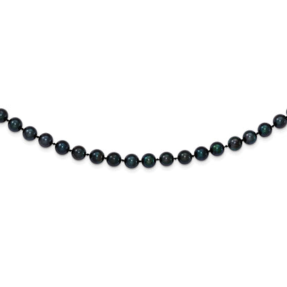 14K White Gold 6 7mm Black Round Akoya Saltwater Cultured Pearl 20 Inch Necklace