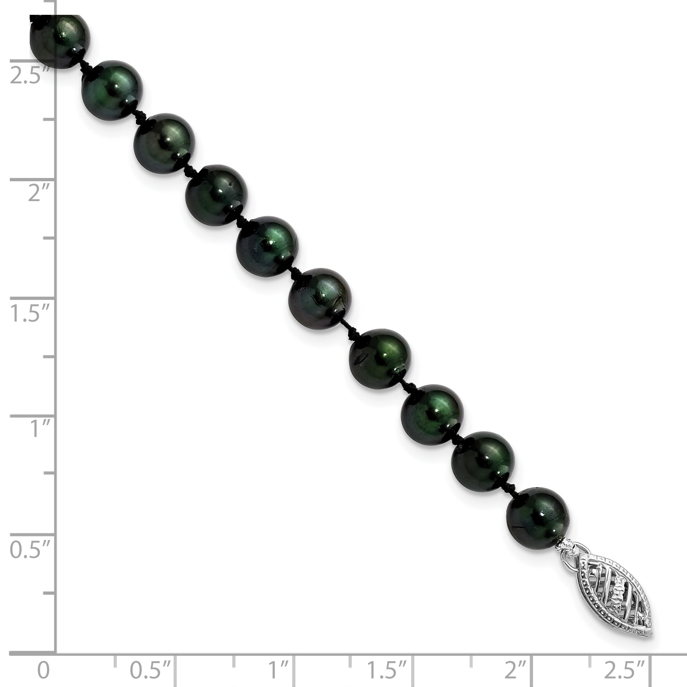 14K White Gold 6 7mm Black Round Akoya Saltwater Cultured Pearl 7 Inch Bracelet
