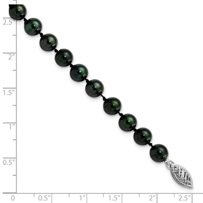 14K White Gold 6 7mm Black Round Akoya Saltwater Cultured Pearl 7 Inch Bracelet