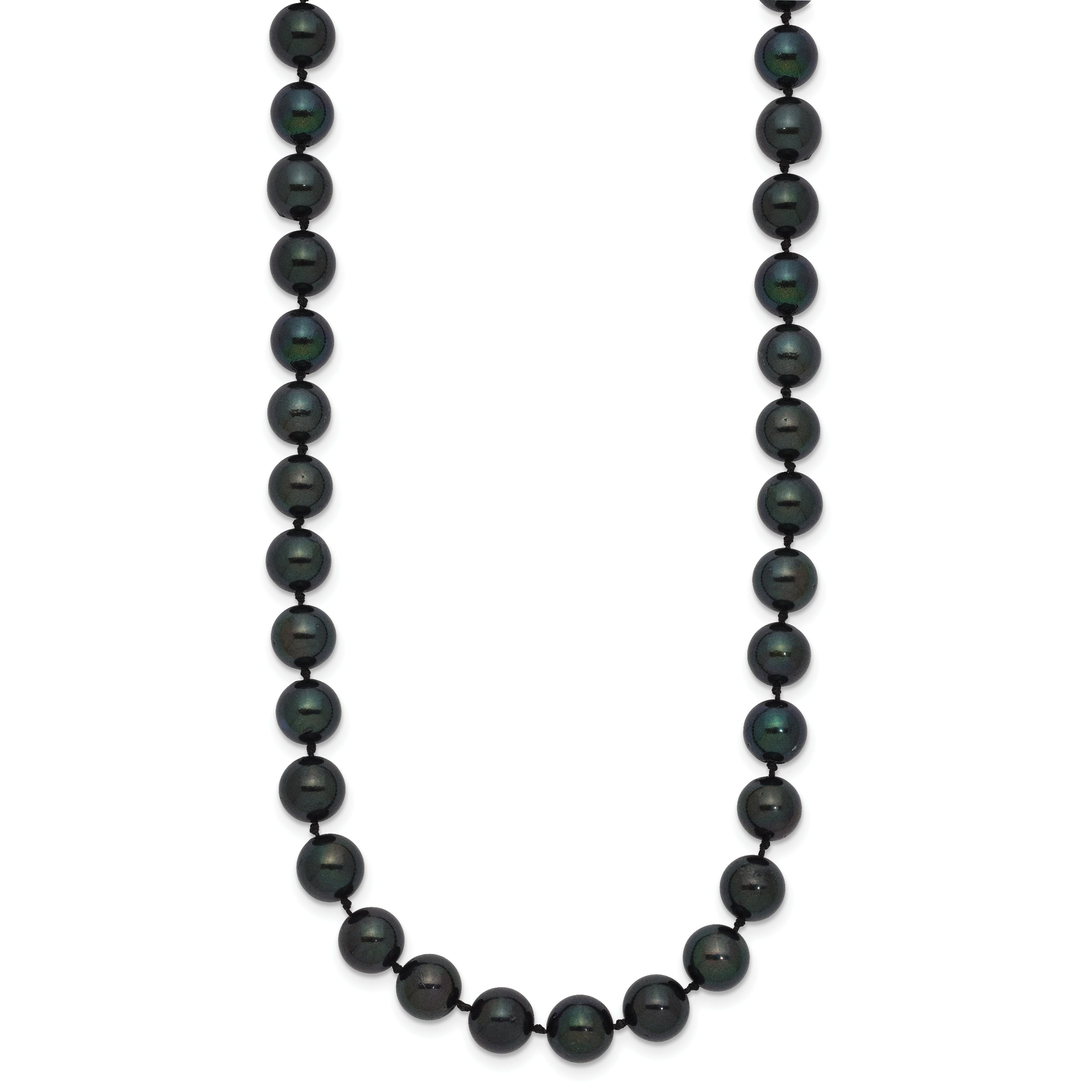 14K White Gold 7 8mm Black Round Akoya Saltwater Cultured Pearl 18 Inch Necklace