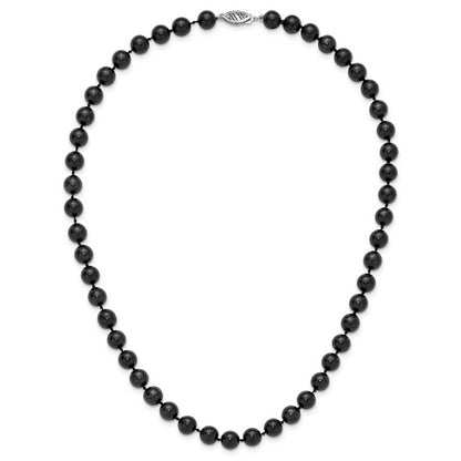 14K White Gold 7 8mm Black Round Akoya Saltwater Cultured Pearl 16 Inch Necklace