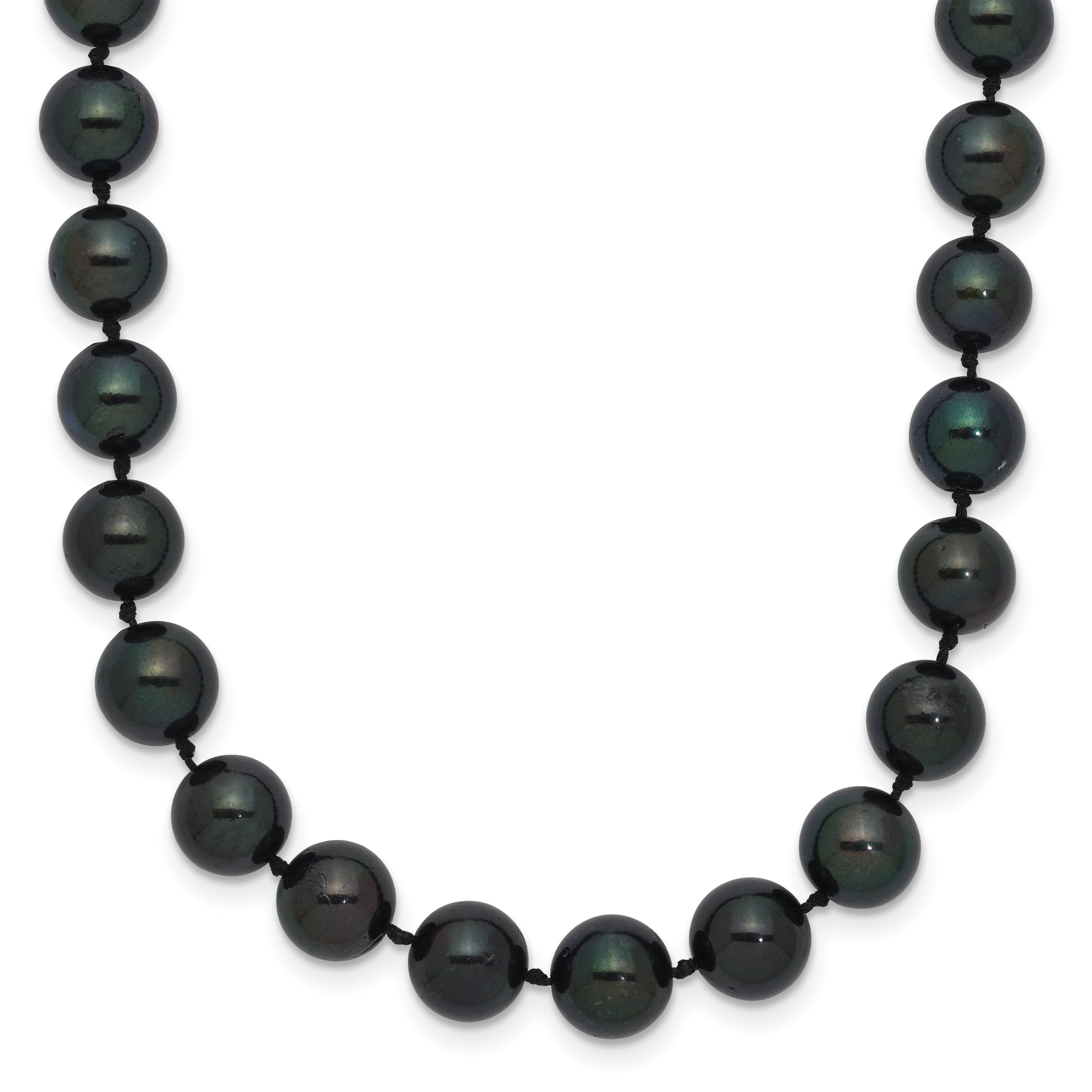 14K White Gold 7 8mm Black Round Akoya Saltwater Cultured Pearl 18 Inch Necklace