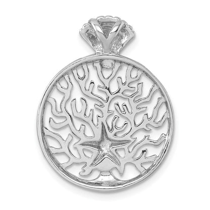 Sterling Silver Rhodium-Plated Starfish & Scallop Shell Reef Chain Slide