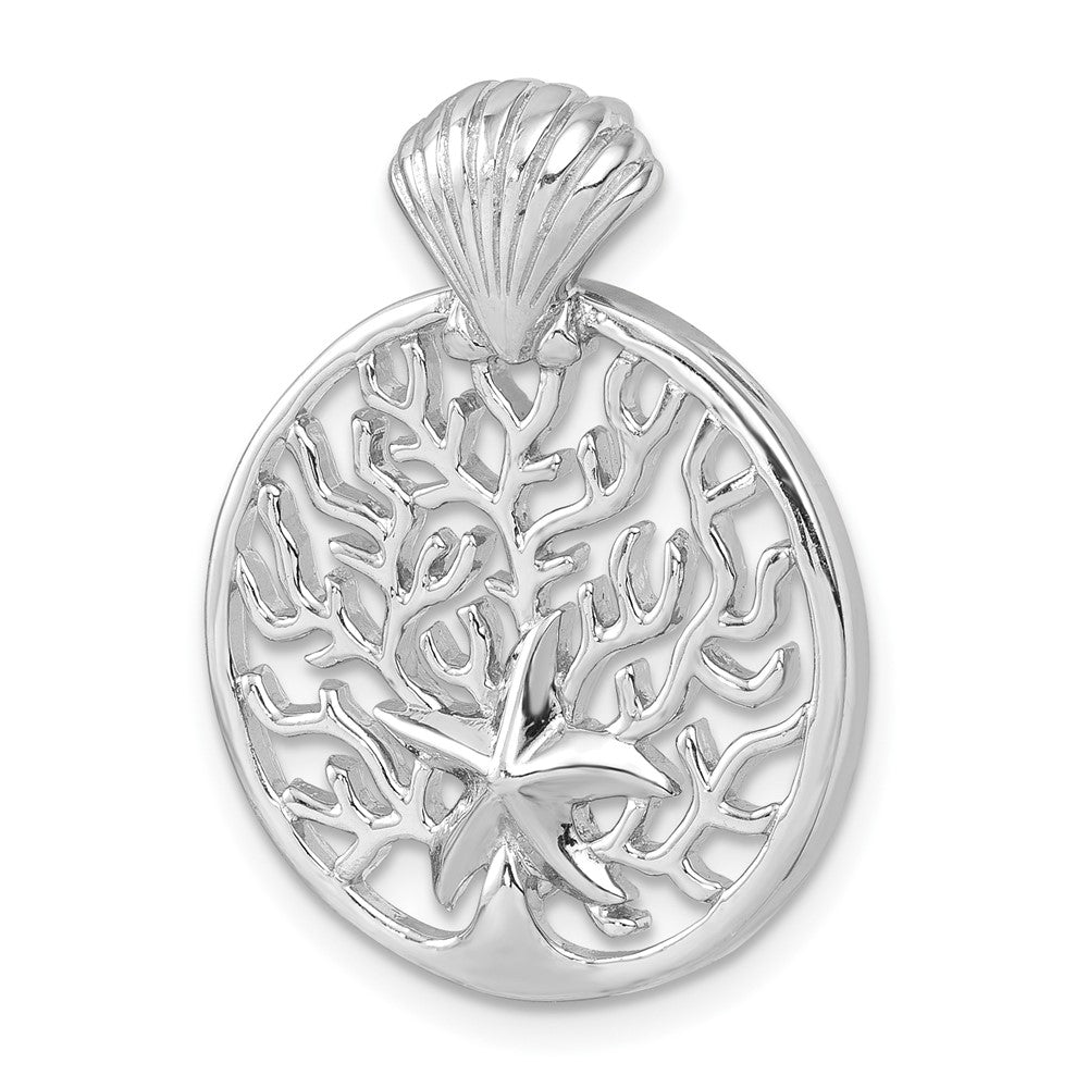 Sterling Silver Rhodium-Plated Starfish & Scallop Shell Reef Chain Slide