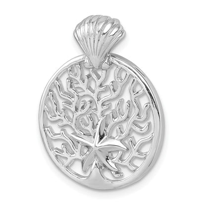 Sterling Silver Rhodium-Plated Starfish & Scallop Shell Reef Chain Slide