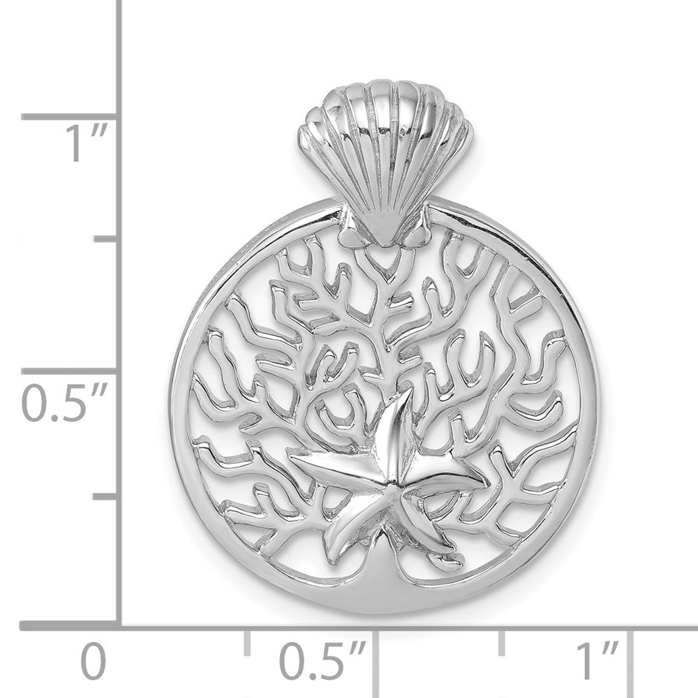Sterling Silver Rhodium-Plated Starfish & Scallop Shell Reef Chain Slide