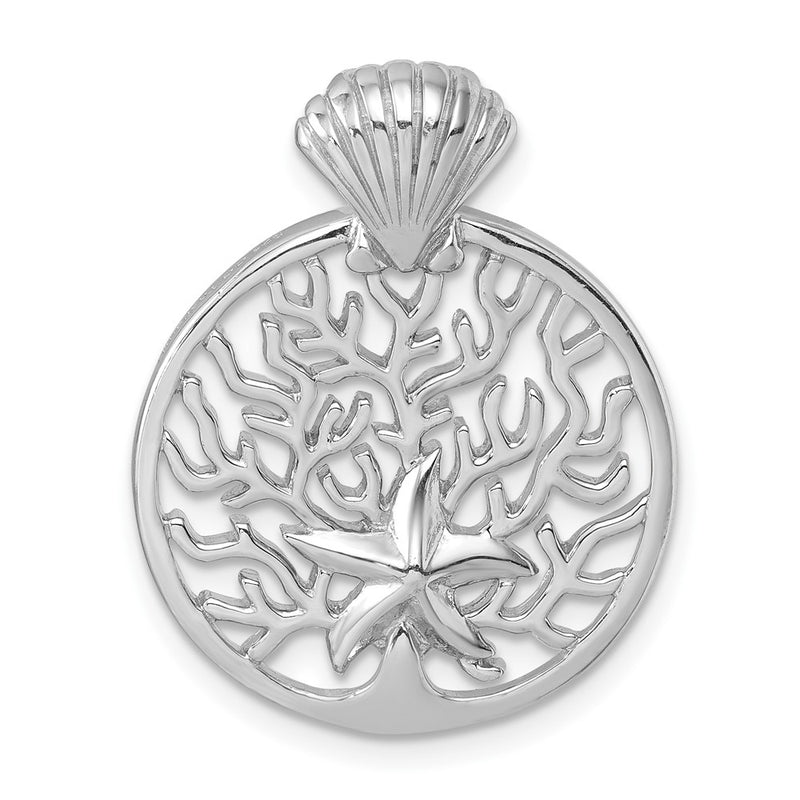 Sterling Silver Rhodium-Plated Starfish & Scallop Shell Reef Chain Slide