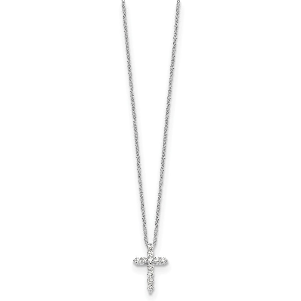 14k White Gold Real Diamond Cross 18 inch Necklace