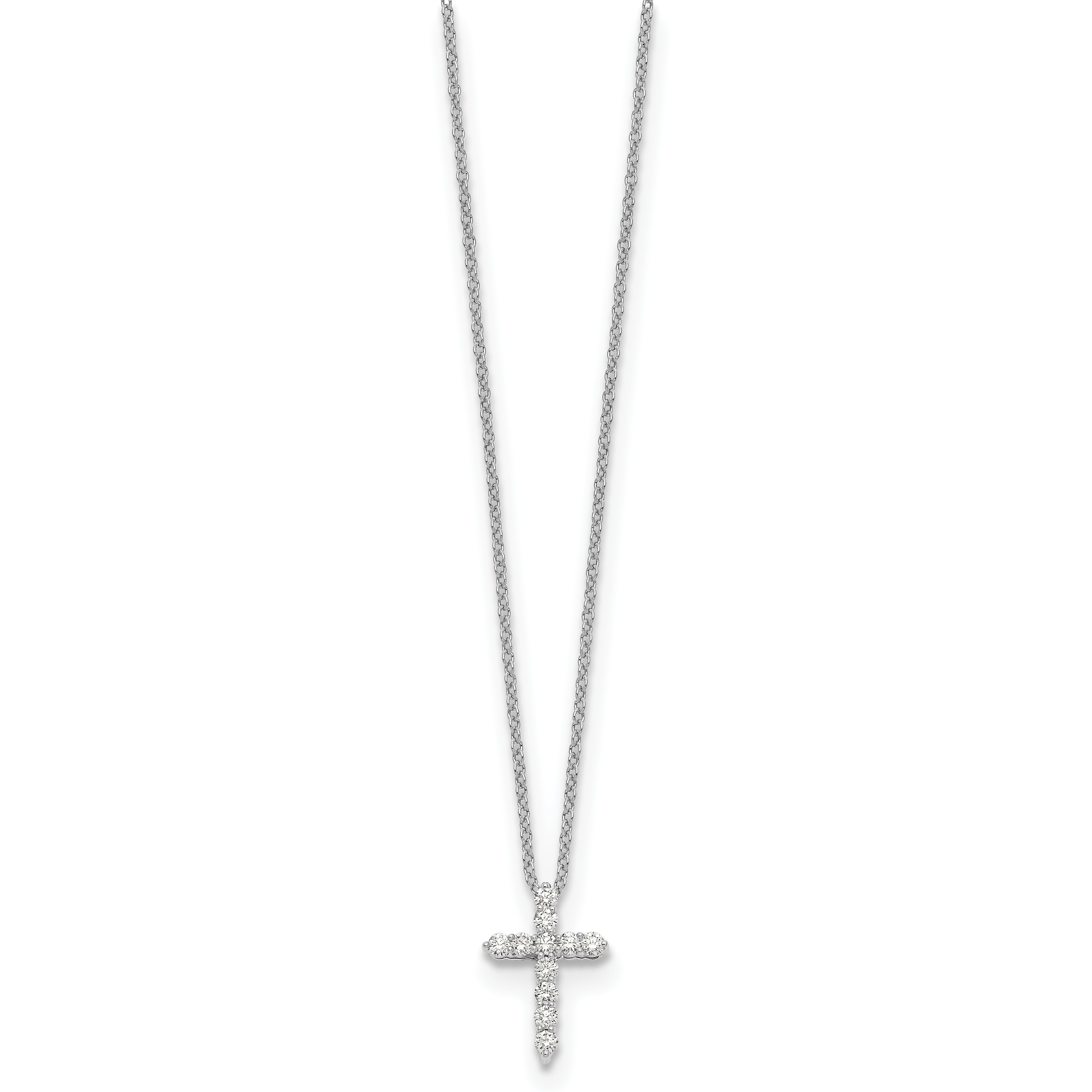 14k White Gold Real Diamond Cross 18 inch Necklace