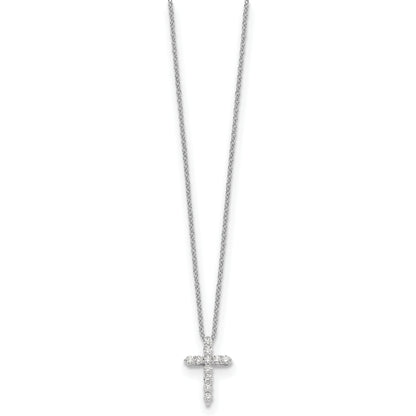 14k White Gold Real Diamond Cross 18 inch Necklace