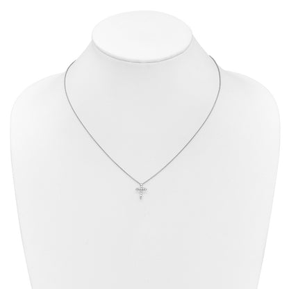 14k White Gold Real Diamond Cross 18 inch Necklace
